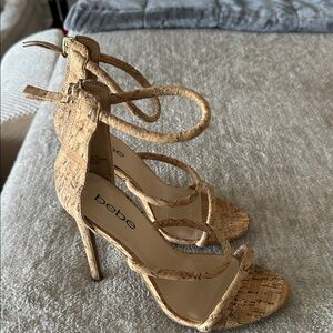 Bebe Cork Textured Strappy Heels